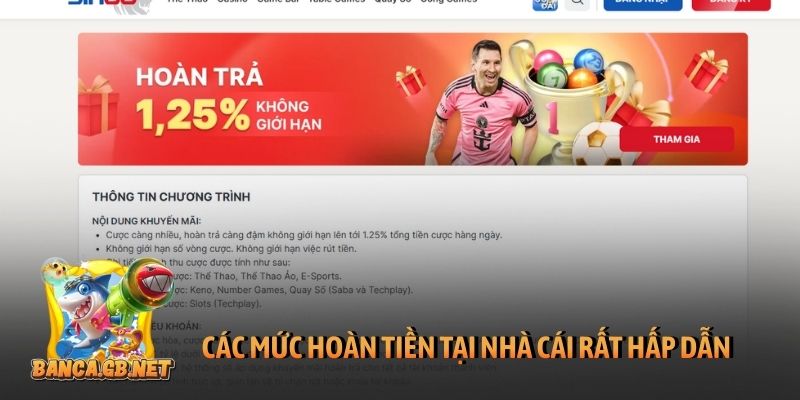Khuyến mãi Sin88 - Những chương trình chất lượng, có giá trị 3 Các mức hoàn tiền tại nhà cái rất hấp dẫn
