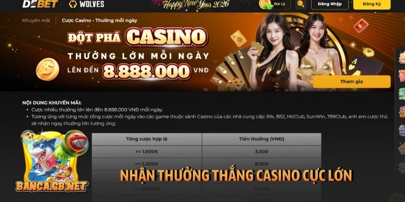 Khuyến mãi Debet độc đáo và chất lừ cho người chơi 2 Nhận thưởng thắng casino cực lớn